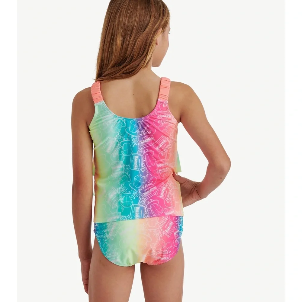 NWT 2‎ Justice 'Ring Pop' Black One-Piece Swimsuit & Tankini Set Large 12/14